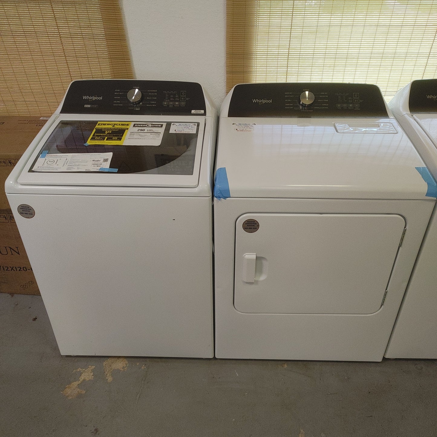 New Whirlpool 4.7 Top Load Washer and 7.0 Electric Dryer set