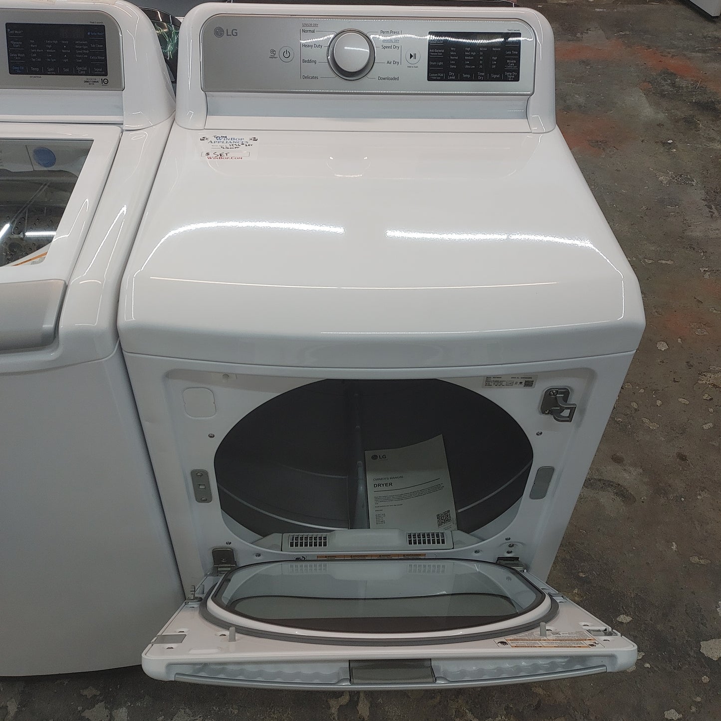 New LG 5.3 Cubic Ft Top Load Washer and 7.4 Cubic Ft Electric Dryer with WiFi Smart Remote