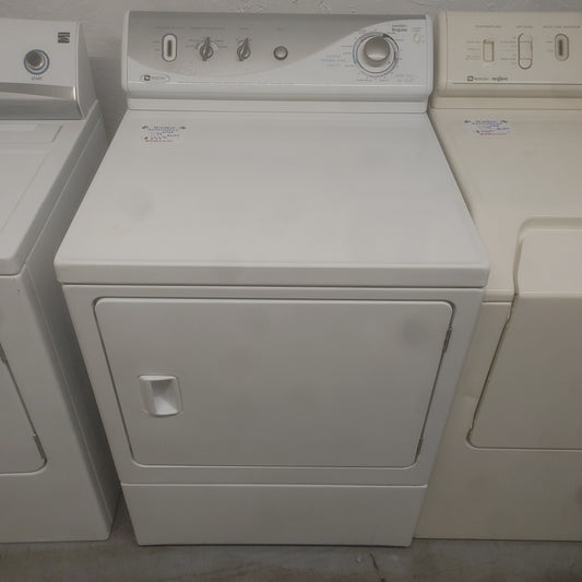Used Maytag heavy duty commercial quality oversized capacity Plus 7.2 cubic foot electric dryer with sensor dry and Quiet Plus. 12 Cycles