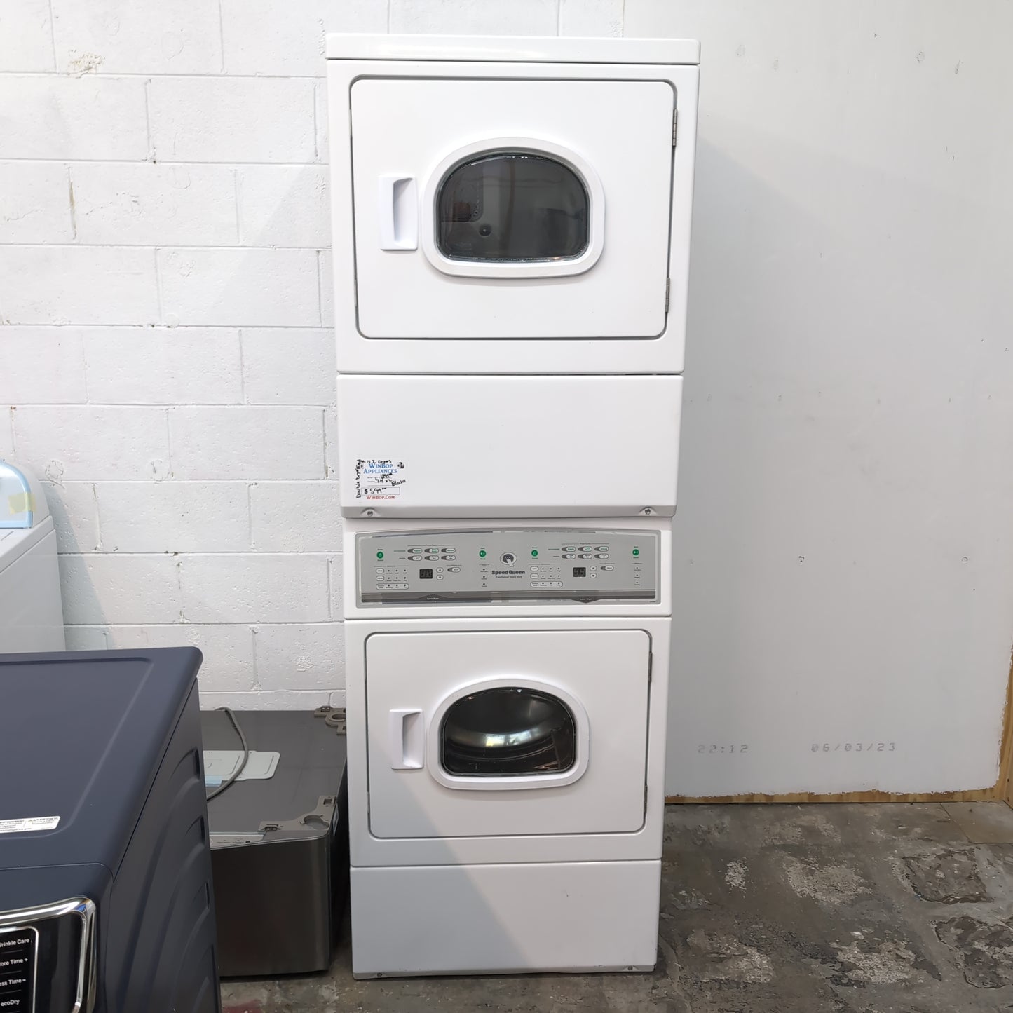 Speed Queen ASEE8AGW173TW stack double electric dryers. 2 Electric Dryers