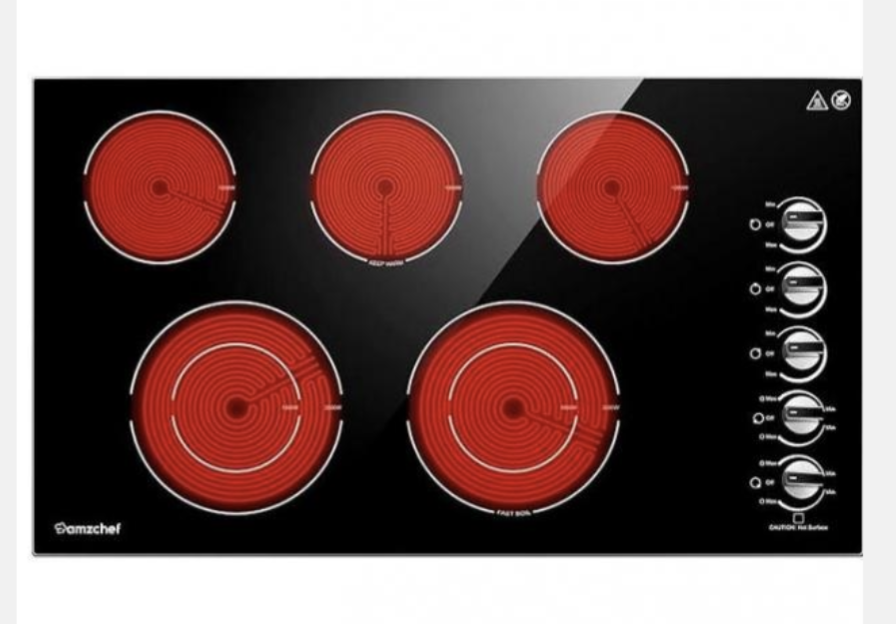 New AMZCHEF Electric Cooktop 36 inch Built-in Electric Stove Burner with 5 Burners, 8900W Power Control by Knob, Ceramic Electric Stove with Hot Surface Indicator, 220V-240V
