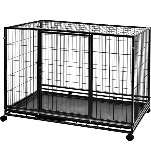 Amazon Basics - Heavy Duty Stackable Dog Pet Kennel with Tray, Black, 48.2"L x 37.8"W x 42.5"H