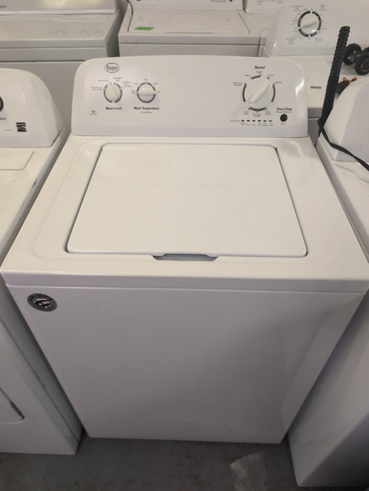 Used roper by Whirlpool 3.5 cubic foot top load washer with agitator and 7 cubic foot electric dryer set